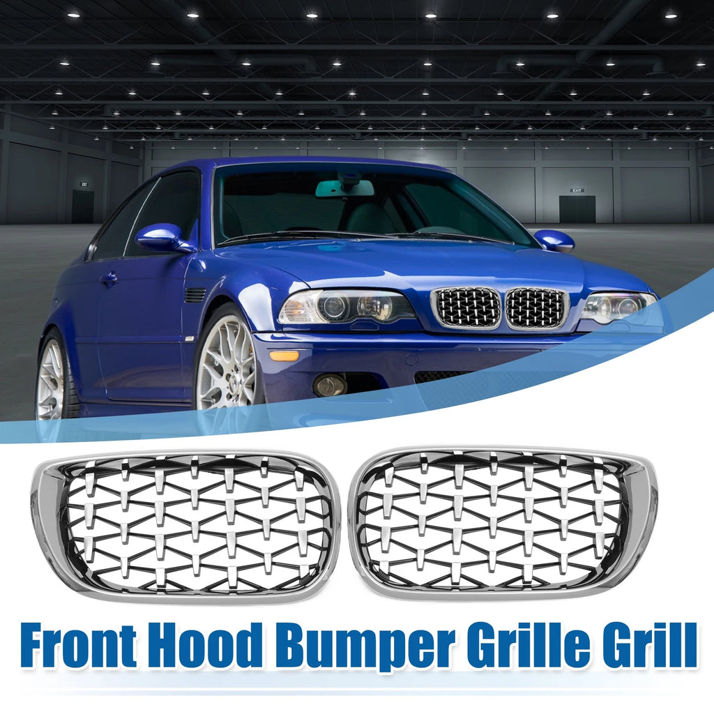 1 Pair Front Hood Bumper Grille for BMW 3 Series E46 (2002–2005) Silver Tone