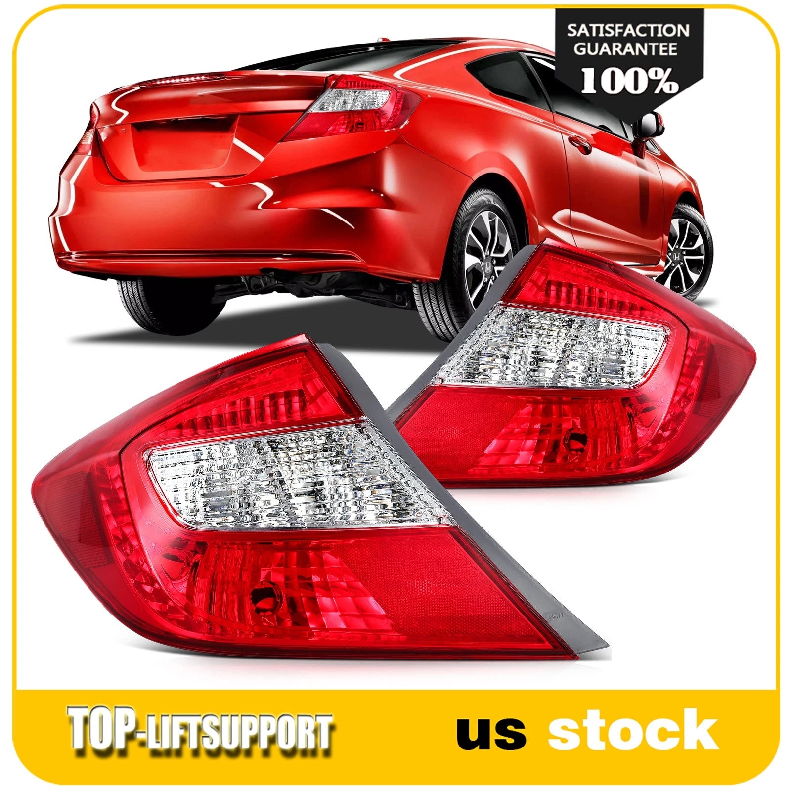Tail Light Pair for Honda Civic Coupe Sedan (2012) Red Housing