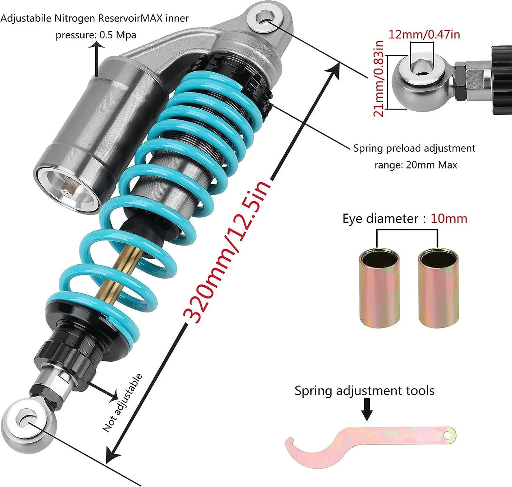 Pair of 12.5" 320mm Universal Rear Air Shock Absorbers for Motorcycle ATV