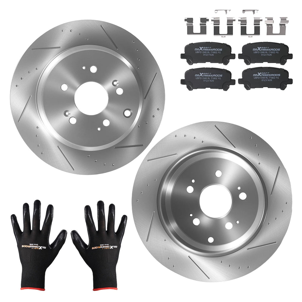 Set of 4 Rear Brake Rotors & Ceramic Pads for Acura MDX (2007–2013) Honda Pilot (2009–2014)