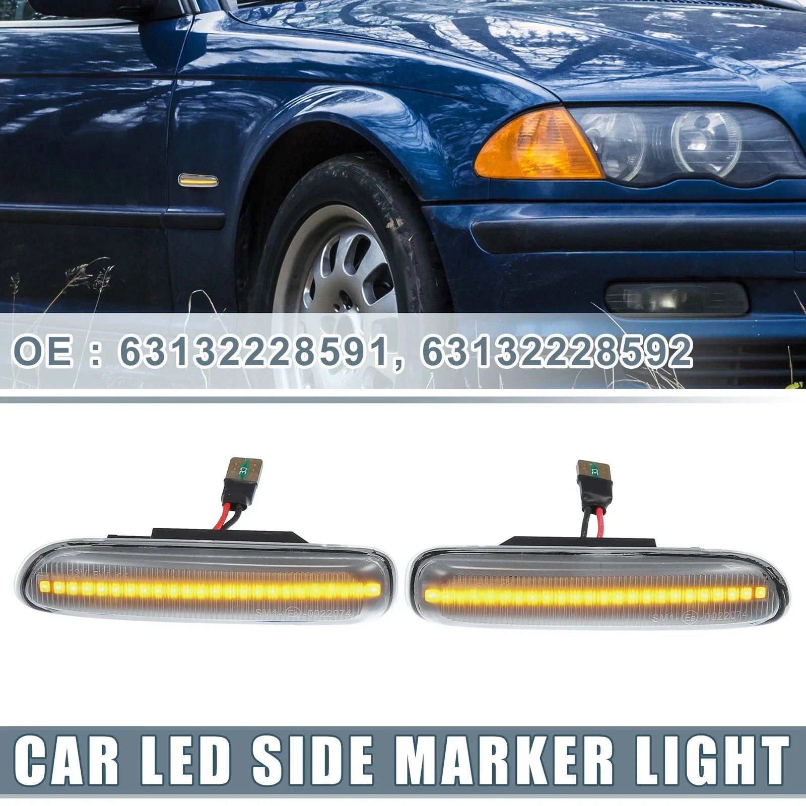 Pair LED Side Marker Amber Light for BMW 325i 330i E46 Clear Lens