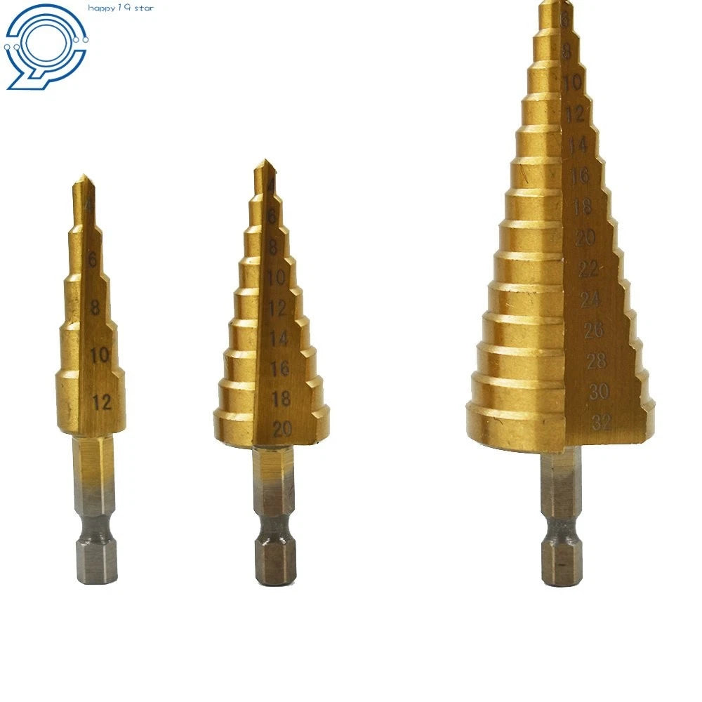 3 Pack HSS Steel Step Cone Drill Bit Set 4-20mm/4-12mm/4-32mm