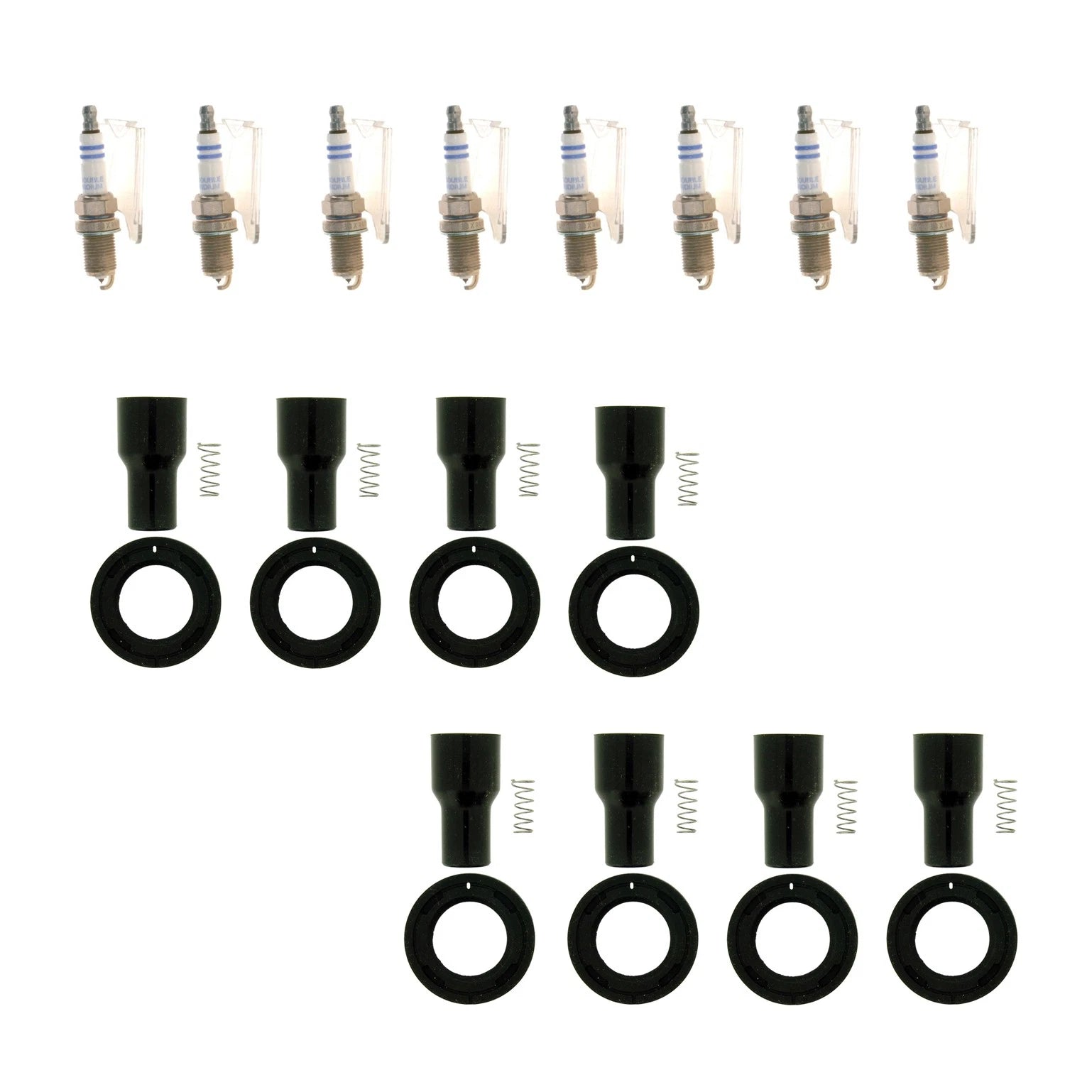Set of 8 Bosch Double Iridium Spark Plugs & NGK Coil Boots for SC430 GX470 (2001–2009)