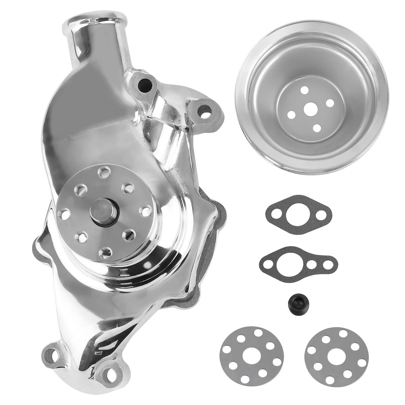 High Volume Water Pump for SB Chevy SBC 350 V8 (1969–1986) - Chrome Pulley Kit