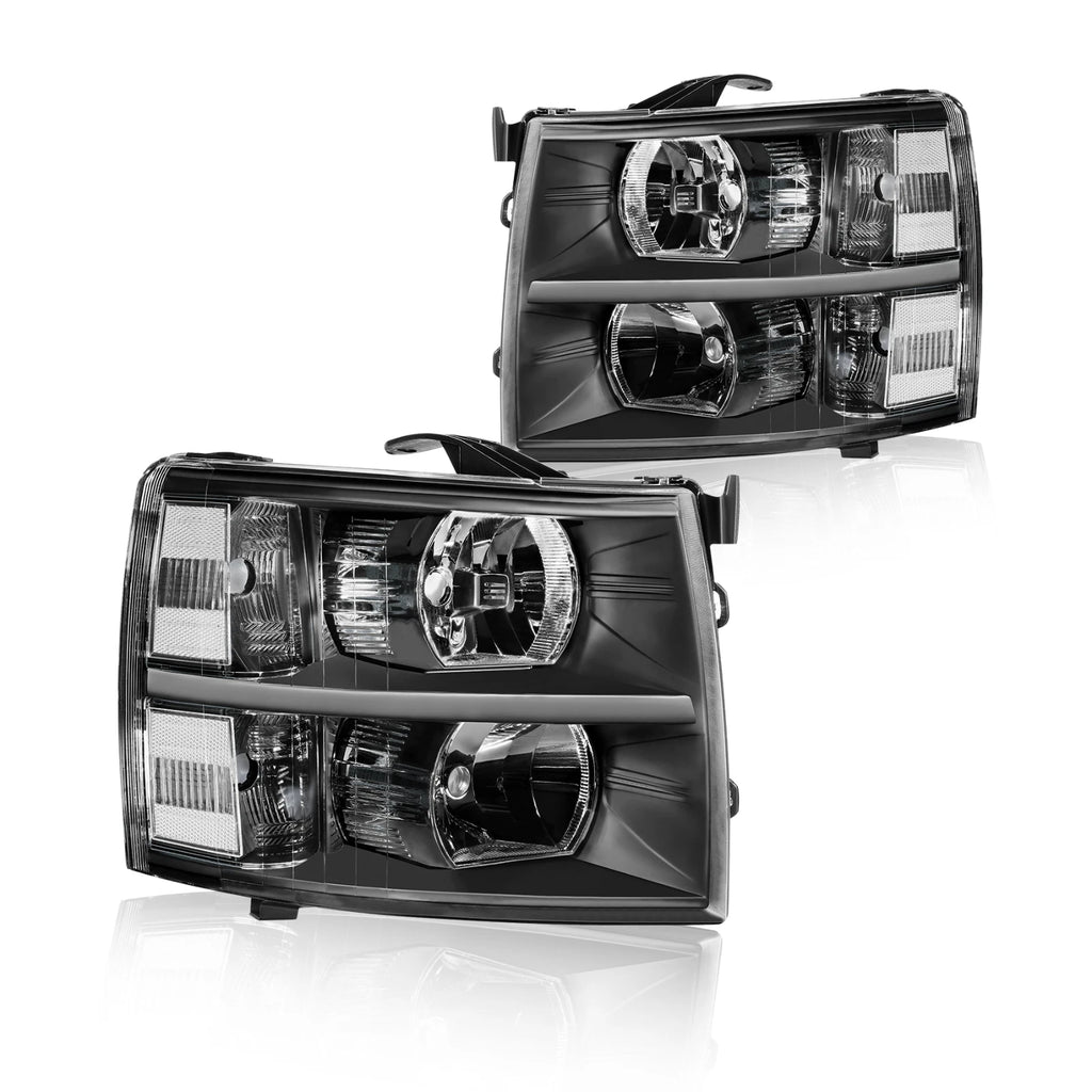 Headlight Assembly Pair Black/Clear for Chevy Silverado 2500HD 3500 (2007–2014)