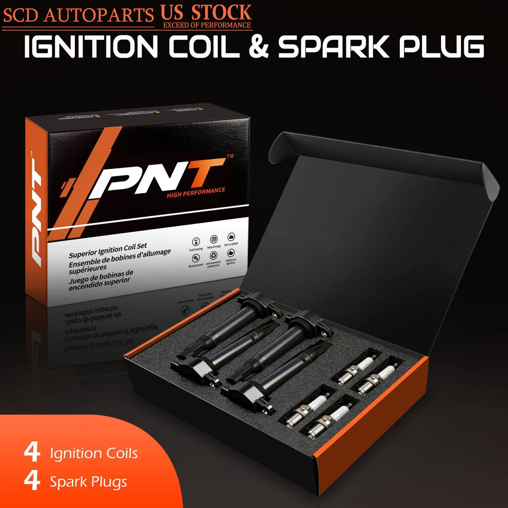 Set of 4 Ignition Coils + Spark Plugs for Jeep Compass Patriot Chrysler 200 (2007–2017)