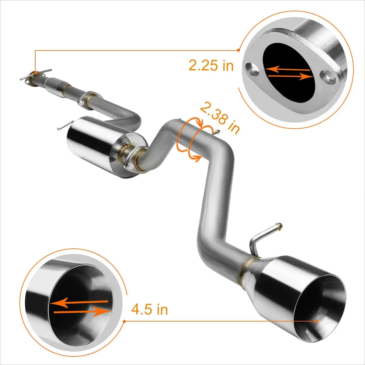 Rolled Tip Muffler for Ford Focus ZX3/ZX5 (2000–2004) 4.5" Stainless Catback