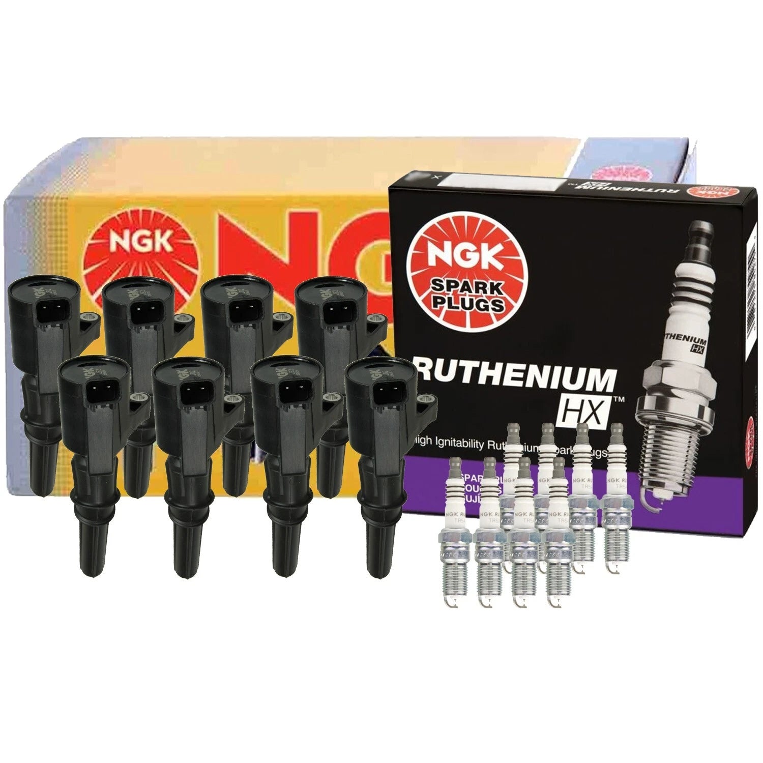 Set of 8 NGK COP Ignition Coils & Ruthenium HX Spark Plugs for Ford Lincoln Mercury