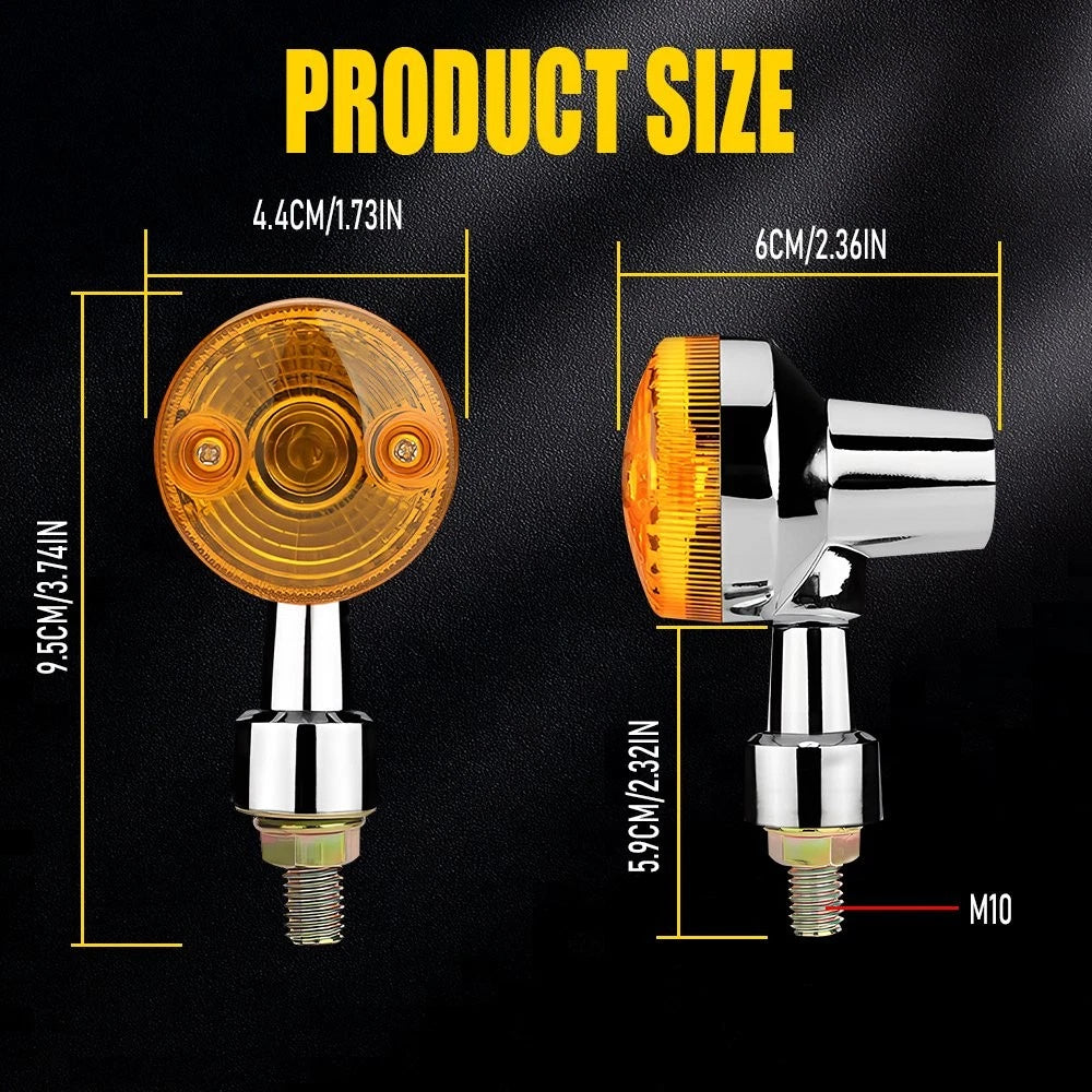 Amber Turn Signal Indicator Lights for Universal Motorcycle (10mm Thread)