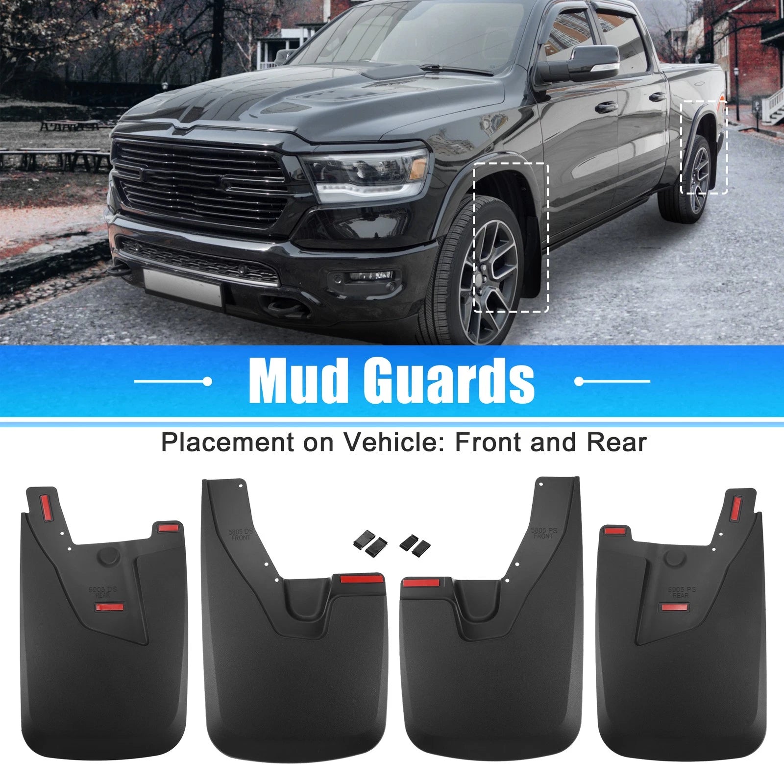Set of 4 Mud Guards for Dodge Ram 2500 3500 (2010–2023)