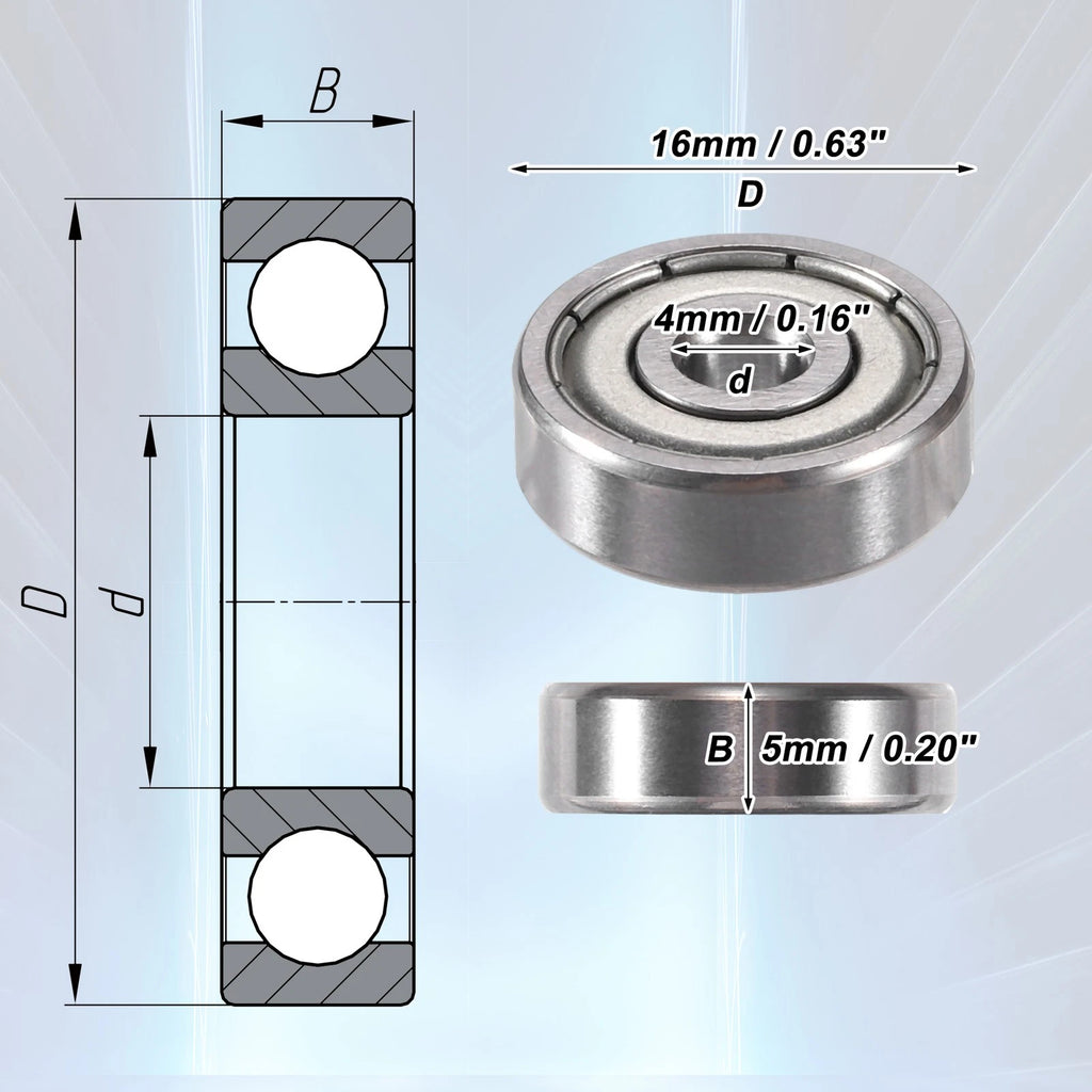 2 Pcs 634ZZ Deep Groove Ball Bearings for Car (4x16x5mm)
