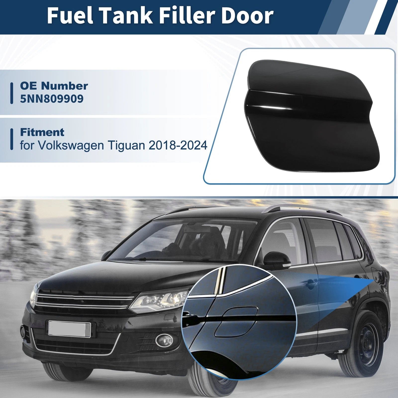 Rear Fuel Door Gas Filler Lid Cover Cap 5NN809909 for VW Tiguan (2018–2024)