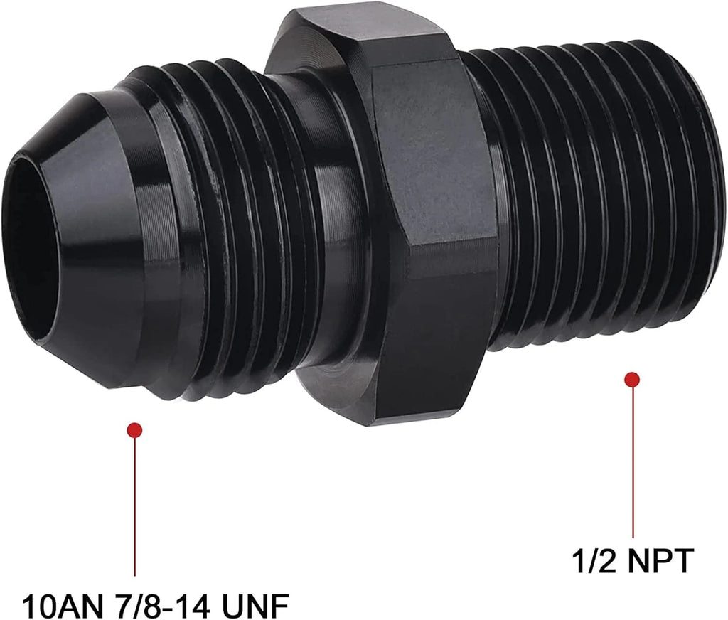AN10 Straight Male Flare to 1/2” NPT Fitting Adapter for Universal