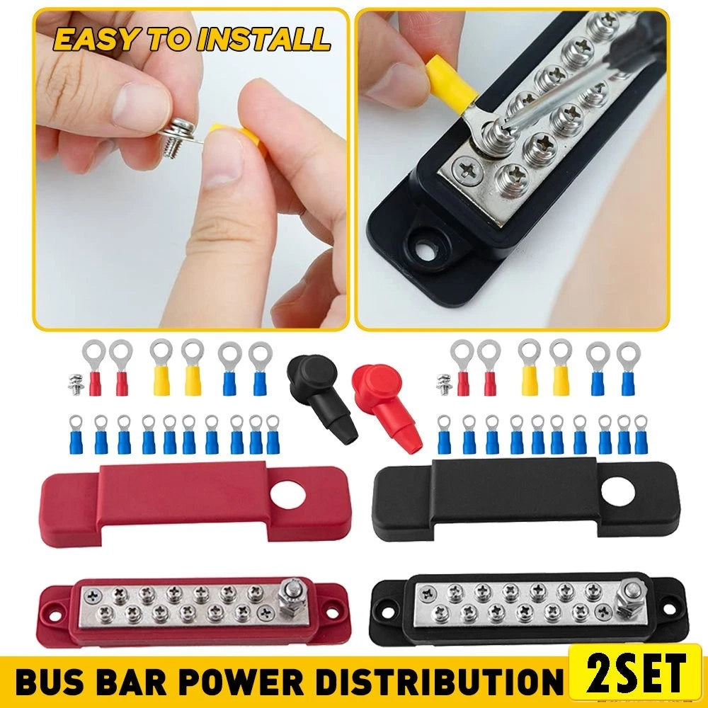 Set of 2 Busbar Power Distribution Block 180A 12V DC for Bus Vehicles