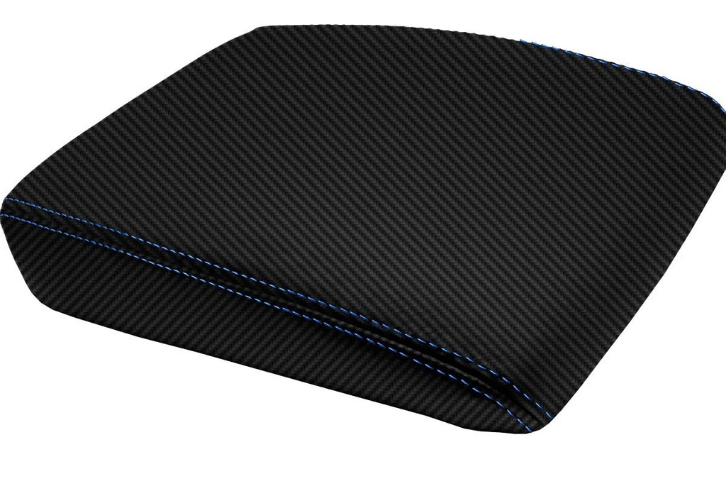 Console Lid Armrest Cover for Acura MDX (2001–2006) Carbon Fiber Blue Stitch