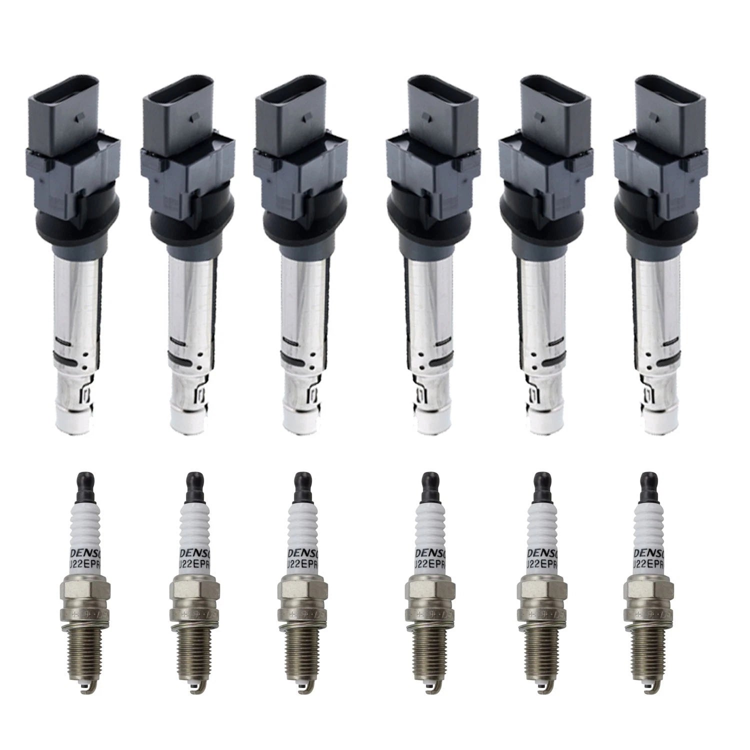 Set of 6 Ignition Coils & Denso U-Groove Spark Plugs for Audi A3 Quattro (2006–2013)