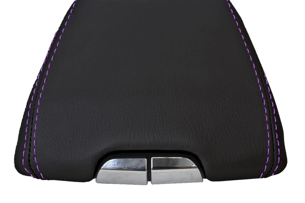 Leather Console Lid Armrest Cover for Cadillac SRX (2010–2016) Purple Stitch