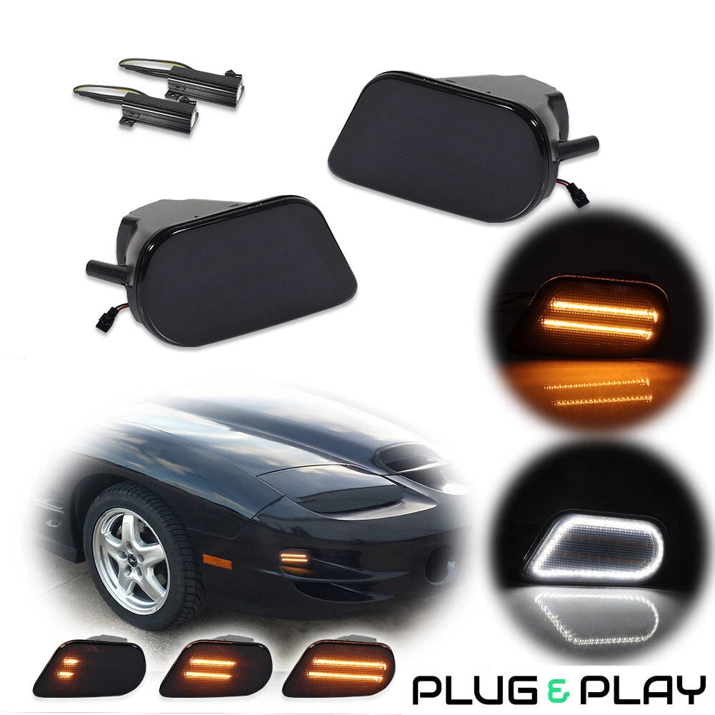 Set of 2 Switchback Dynamic Amber & White DRL Turn Signal Lights for Trans Am