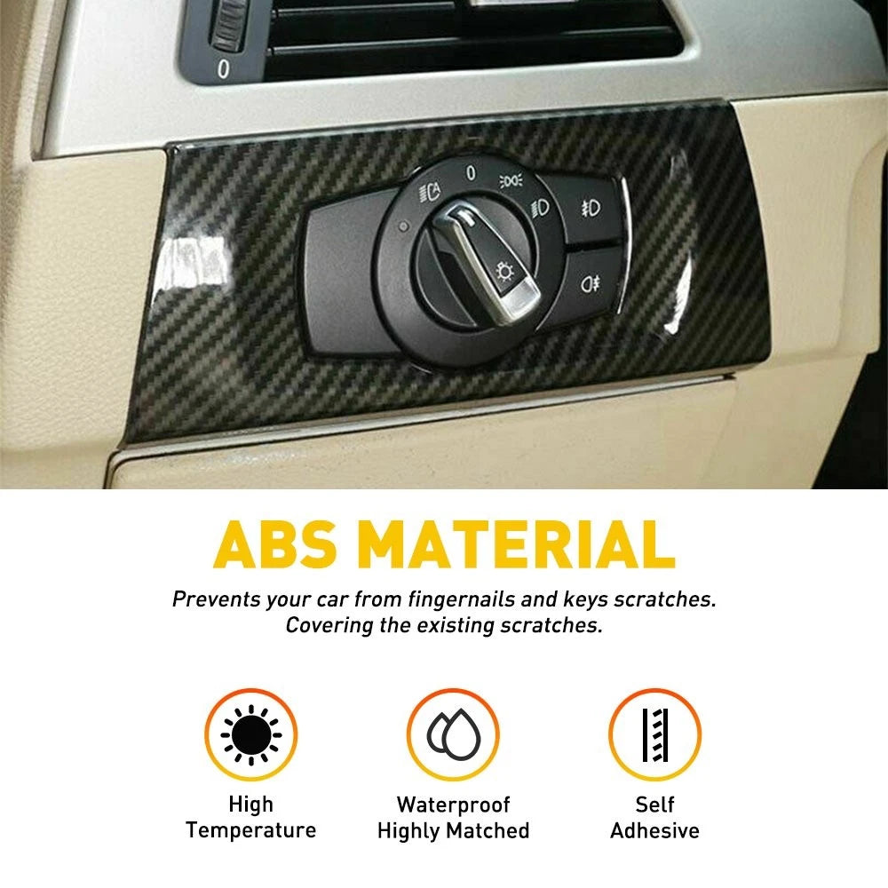 Real Carbon Fiber Headlight Switch Frame Cover Trim for BMW 3 Series (2007–2013)