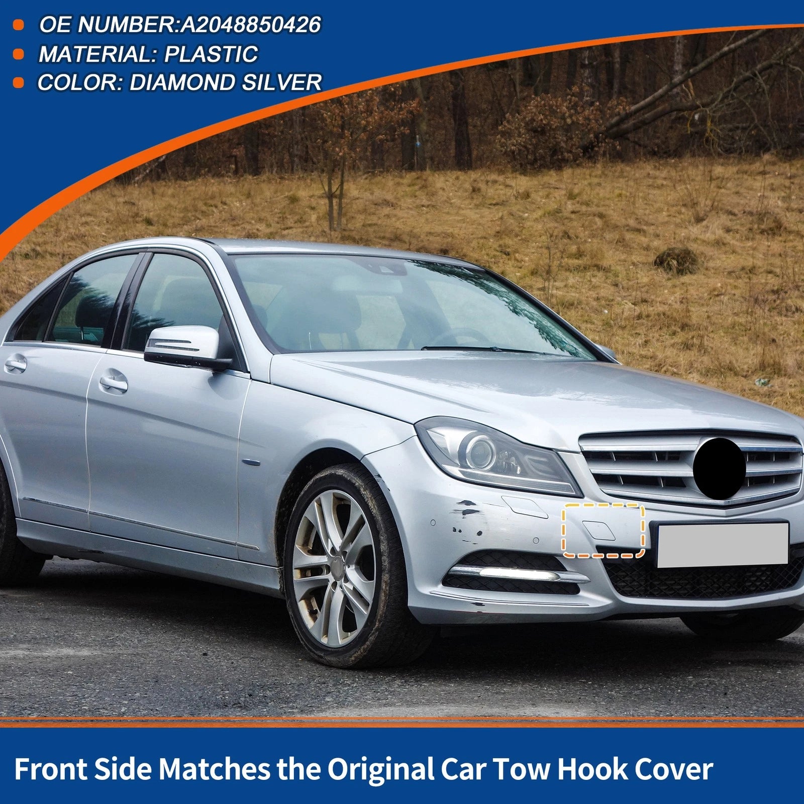 Tow Hook Cover for Mercedes-Benz A-Class (2013–2015) No.A2048850426 Diamond Silver