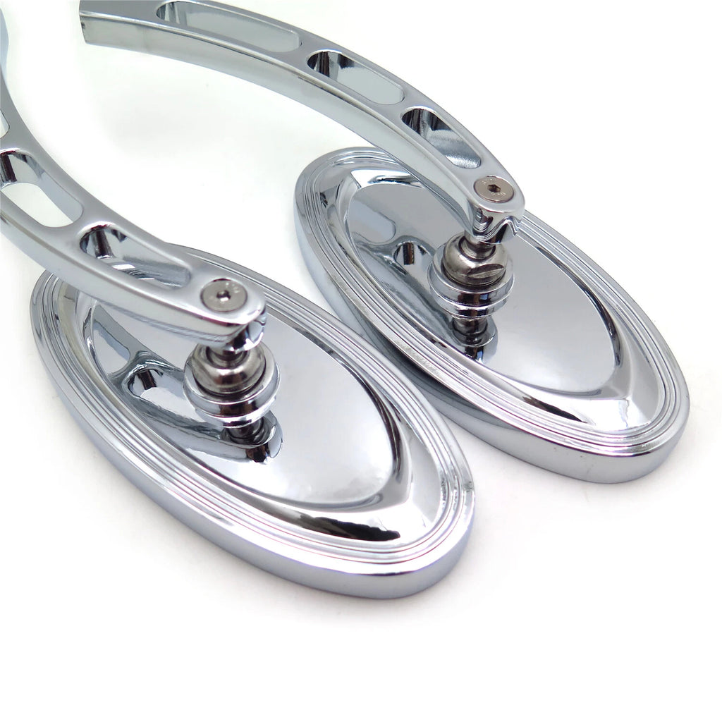 Oval Aluminum Chrome Mirror for Honda Kawasaki Suzuki Cruiser (All Years)