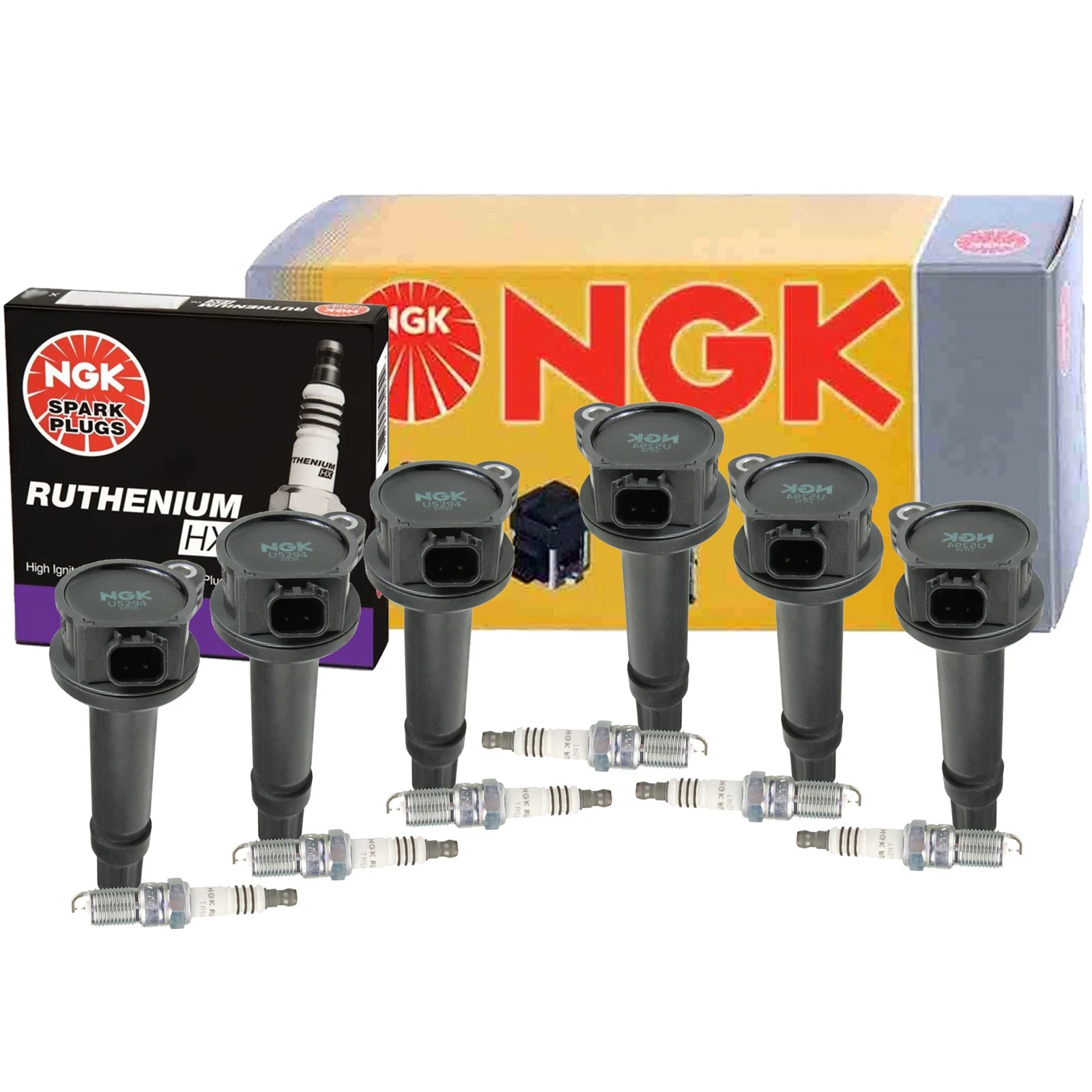 Set of 6 NGK COP Ignition Coils & Ruthenium HX Spark Plugs for Ford Mazda Mercury