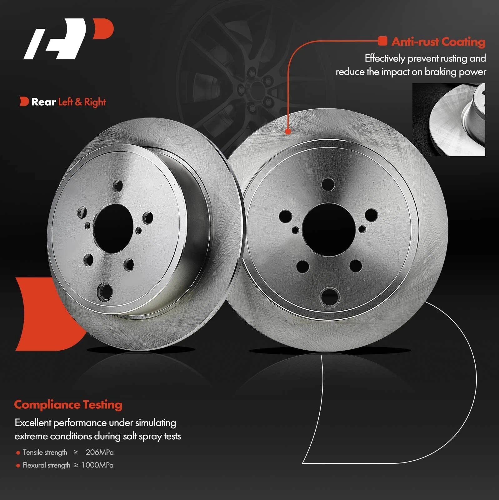 Set of 2 Rear Disc Brake Rotors for Subaru BRZ Forester Legacy Impreza