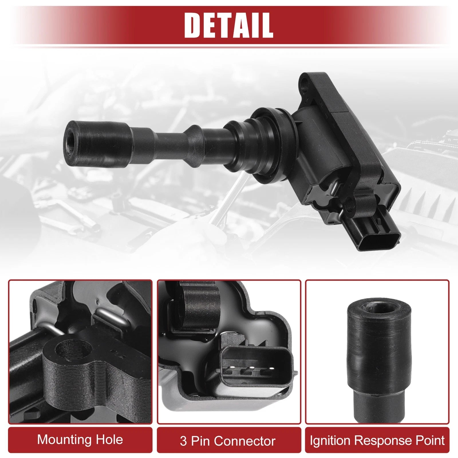 3X Ignition Coil for Kia Sedona (2002–2005) No. 2730039050 Black