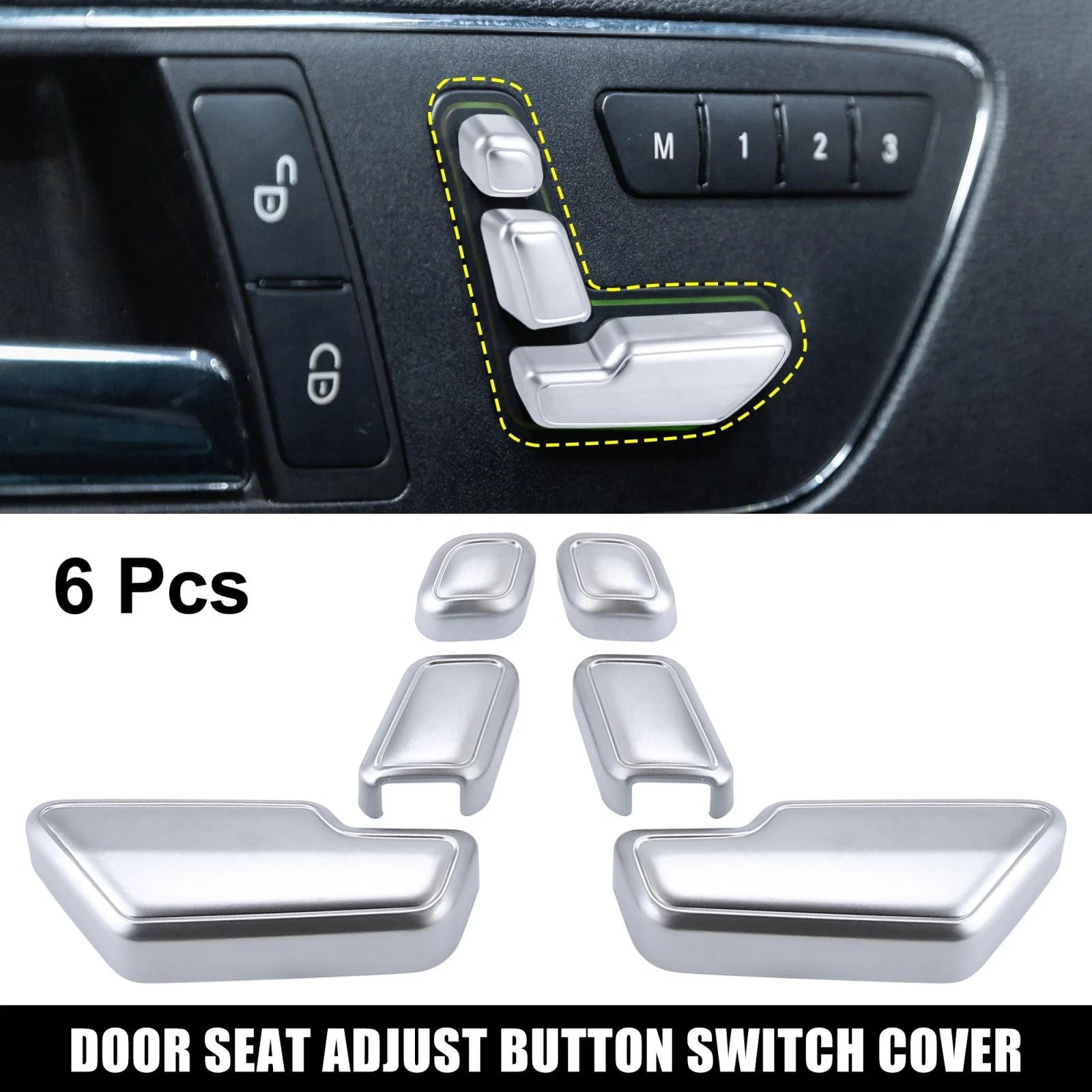 Set of 6 Silver Tone Door Seat Adjust Button Switch Covers for Mercedes Benz B180 (2012–2019)