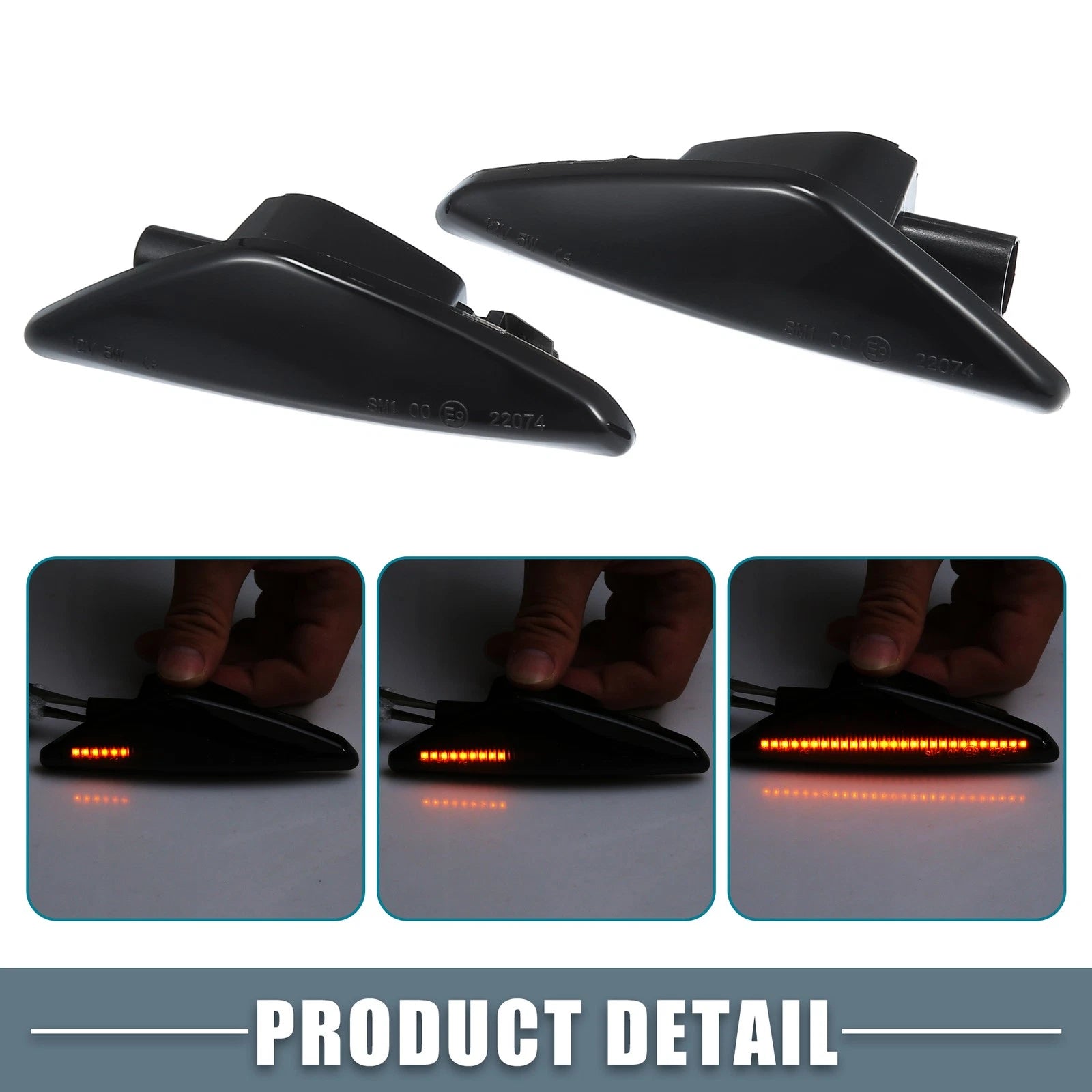 2X LED Side Marker Amber Light 63137171007 for BMW X3 (2011–2014) Black Lens