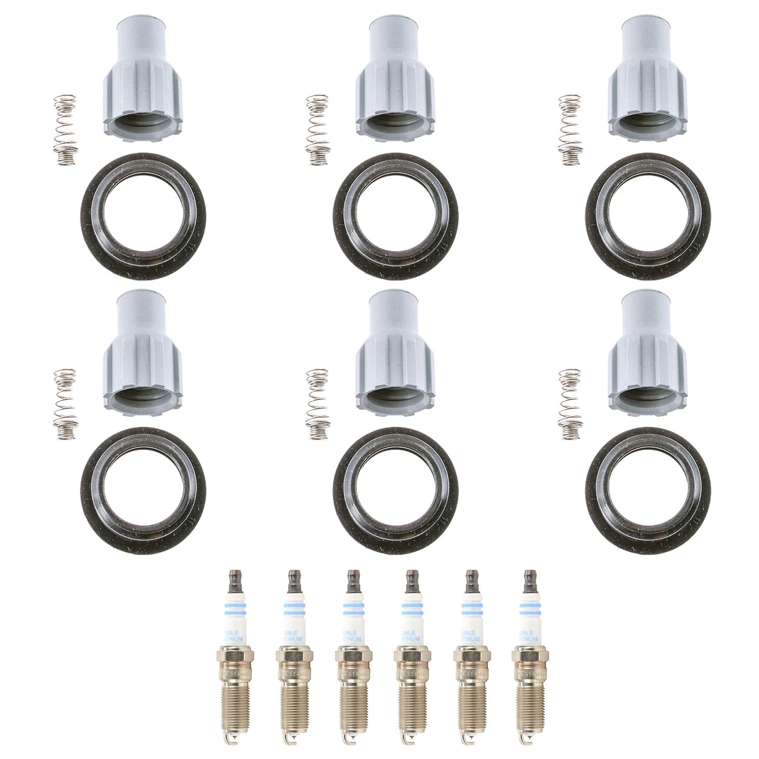 Set of 6 Double Platinum Spark Plugs & Ignition Coil Boot Kit for Equinox V6 (2010–2017)