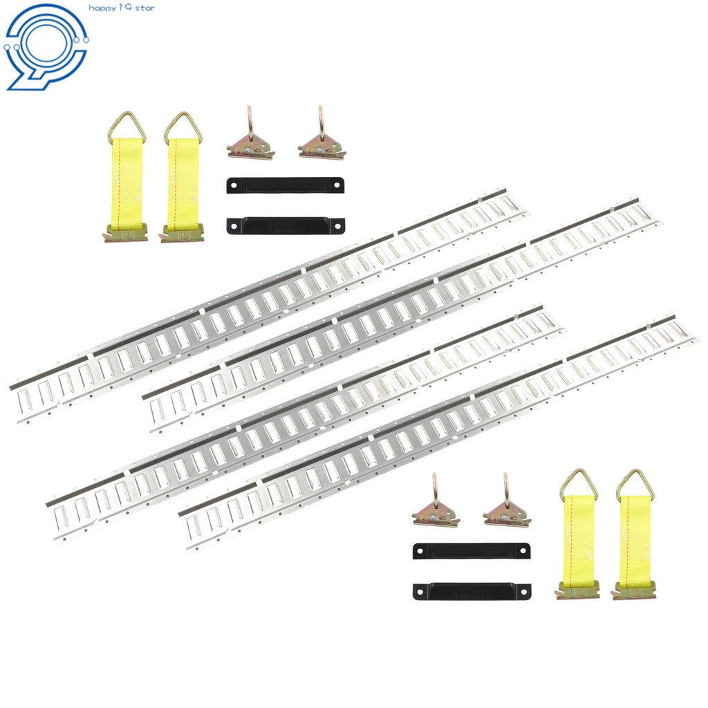 Set of 4 E Track Rails with 4 O Rings, 4 Tie Offs, 4 End Caps for Trailers