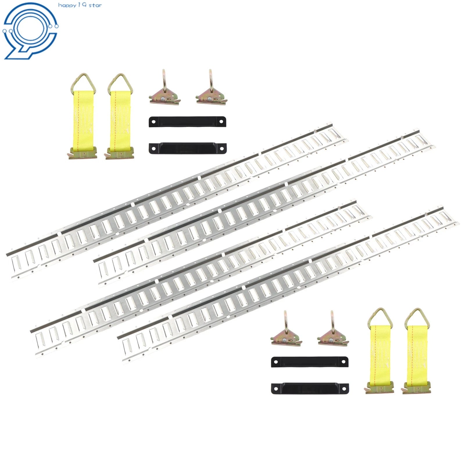 Set of 4 E Track Rails with 4 O Rings, 4 Tie Offs, 4 End Caps for Trailers