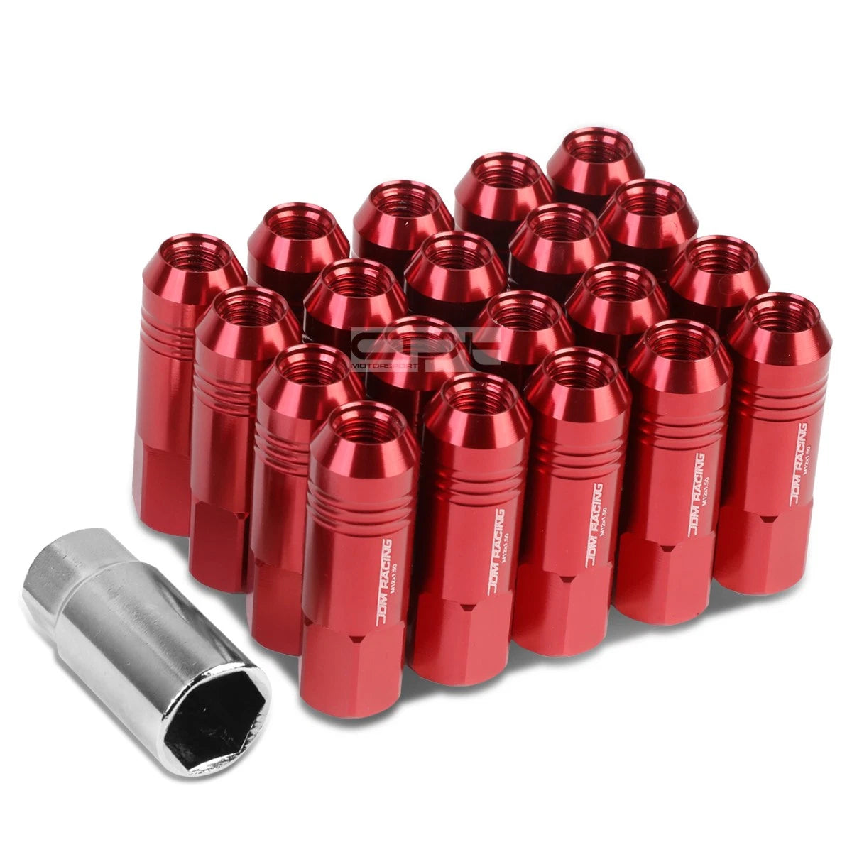 20 PCS Open End M12x1.5 60mm Tall Red Aluminum Lug Nuts for JDM Vehicles