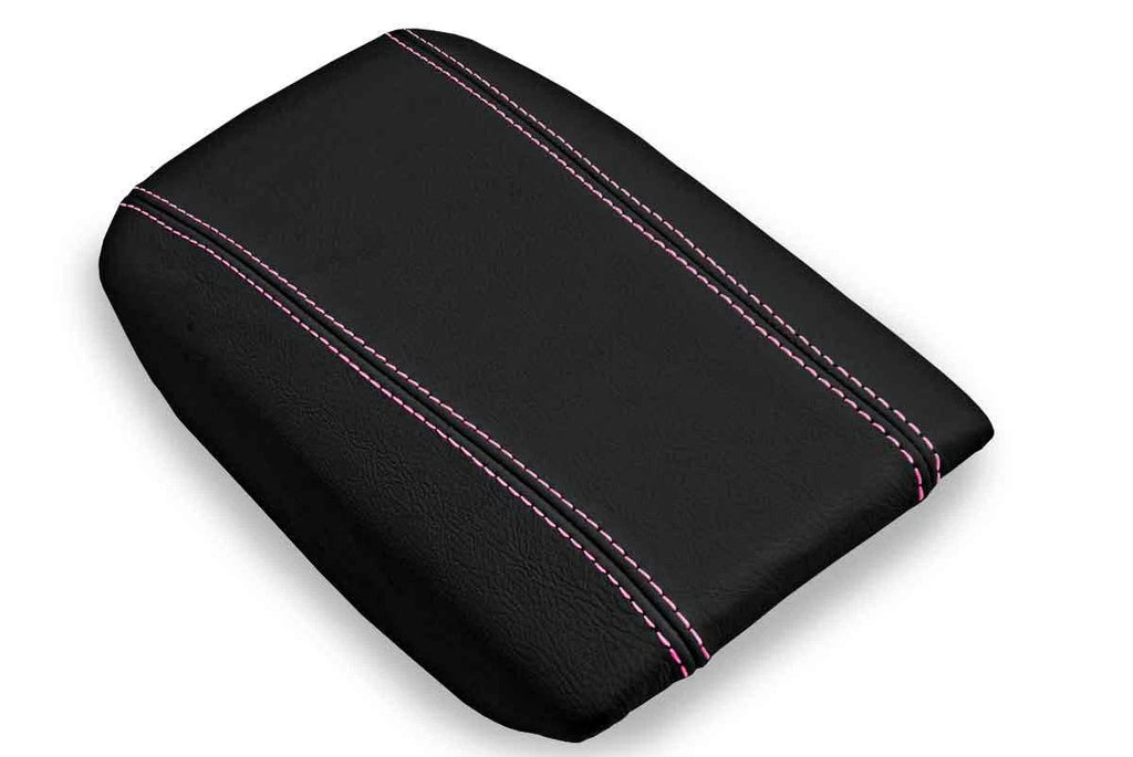 Leather Console Lid Armrest Cover for Volvo S80 (1999–2006) Black Pink Stitch