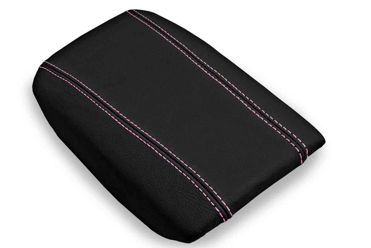 Leather Console Lid Armrest Cover for Volvo S80 (1999–2006) Black Pink Stitch