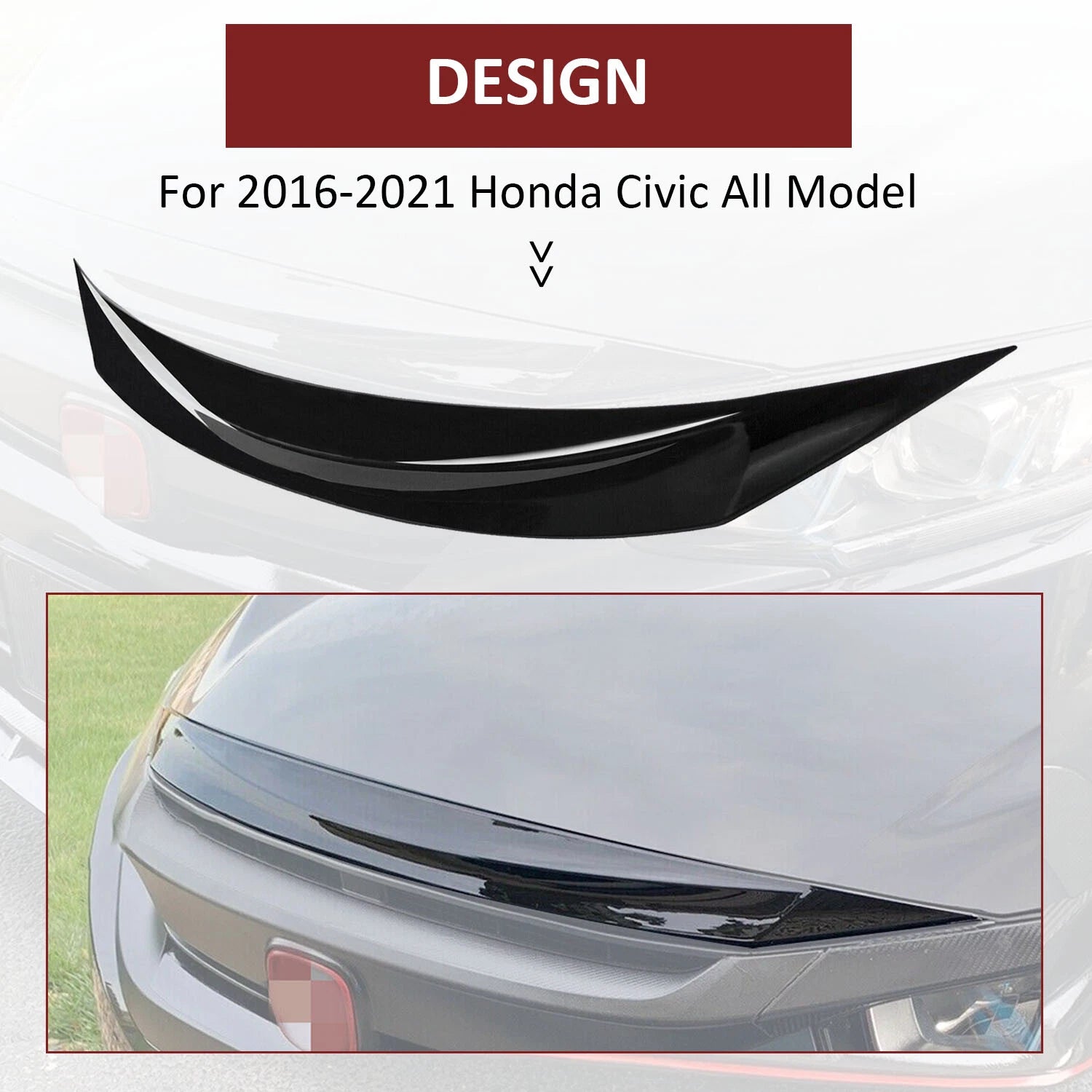 Front Hood Bumper Upper Trim for Honda Civic (2016–2021) Gloss Black