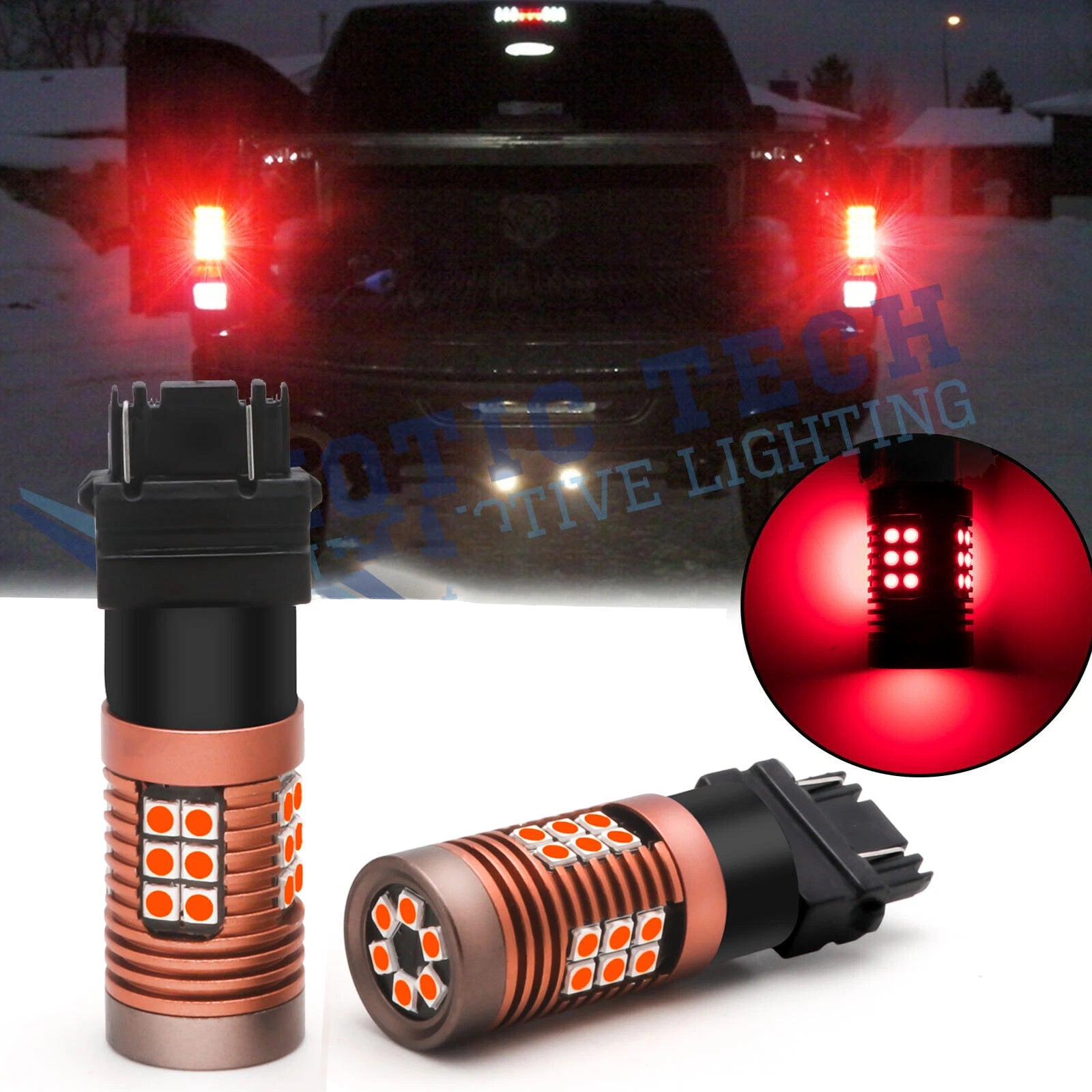 3157 LED Brake Tail Parking Light Bulbs for RAM 1500 2500 3500 (3200LM Red, 2013–2018)