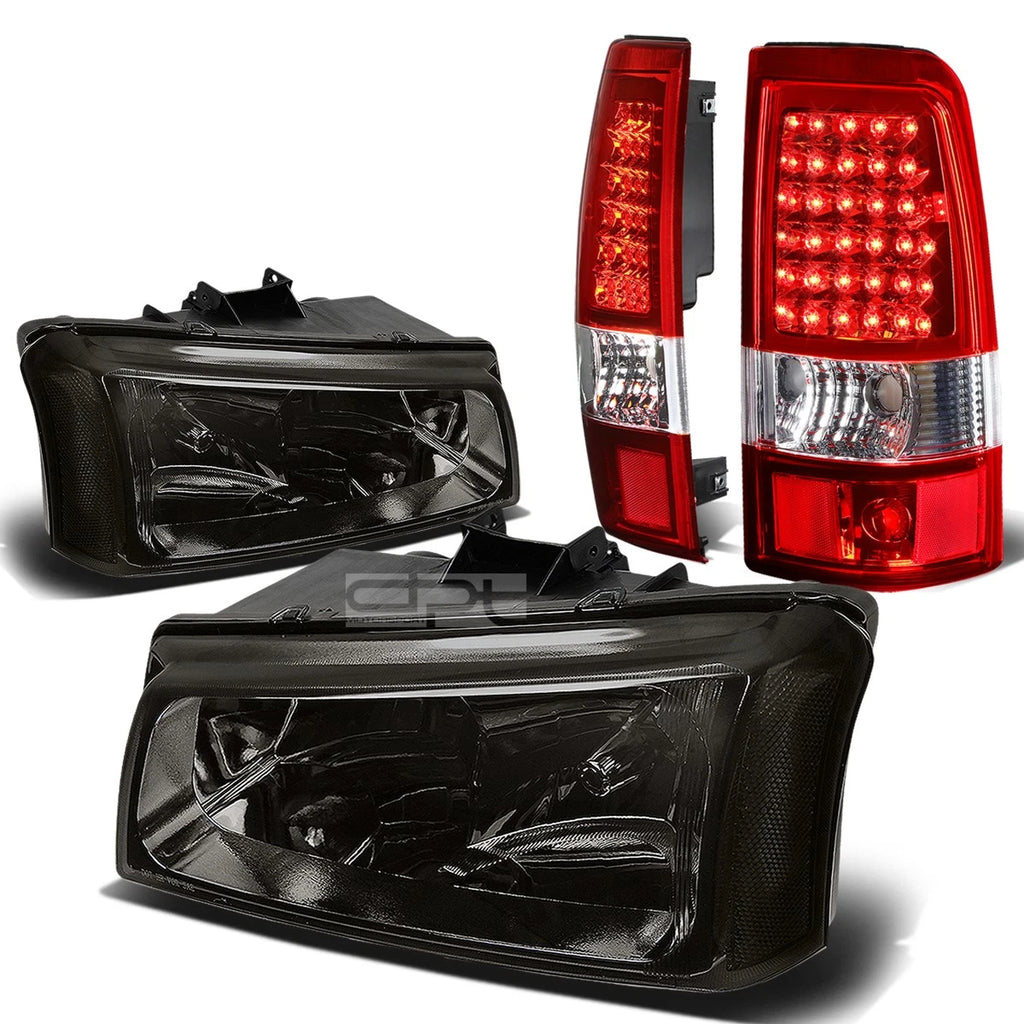 Set of 2 Smoke Clear Signal Headlight + Chrome Red LED Tail Light for Silverado (2003–2007)