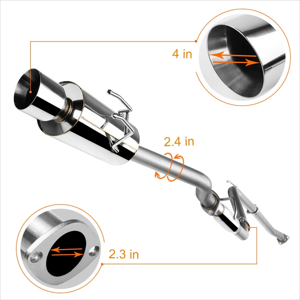 4" Rolled Tip Catback Exhaust Pipe for Honda Civic Si 4-Dr FB (2012–2015)