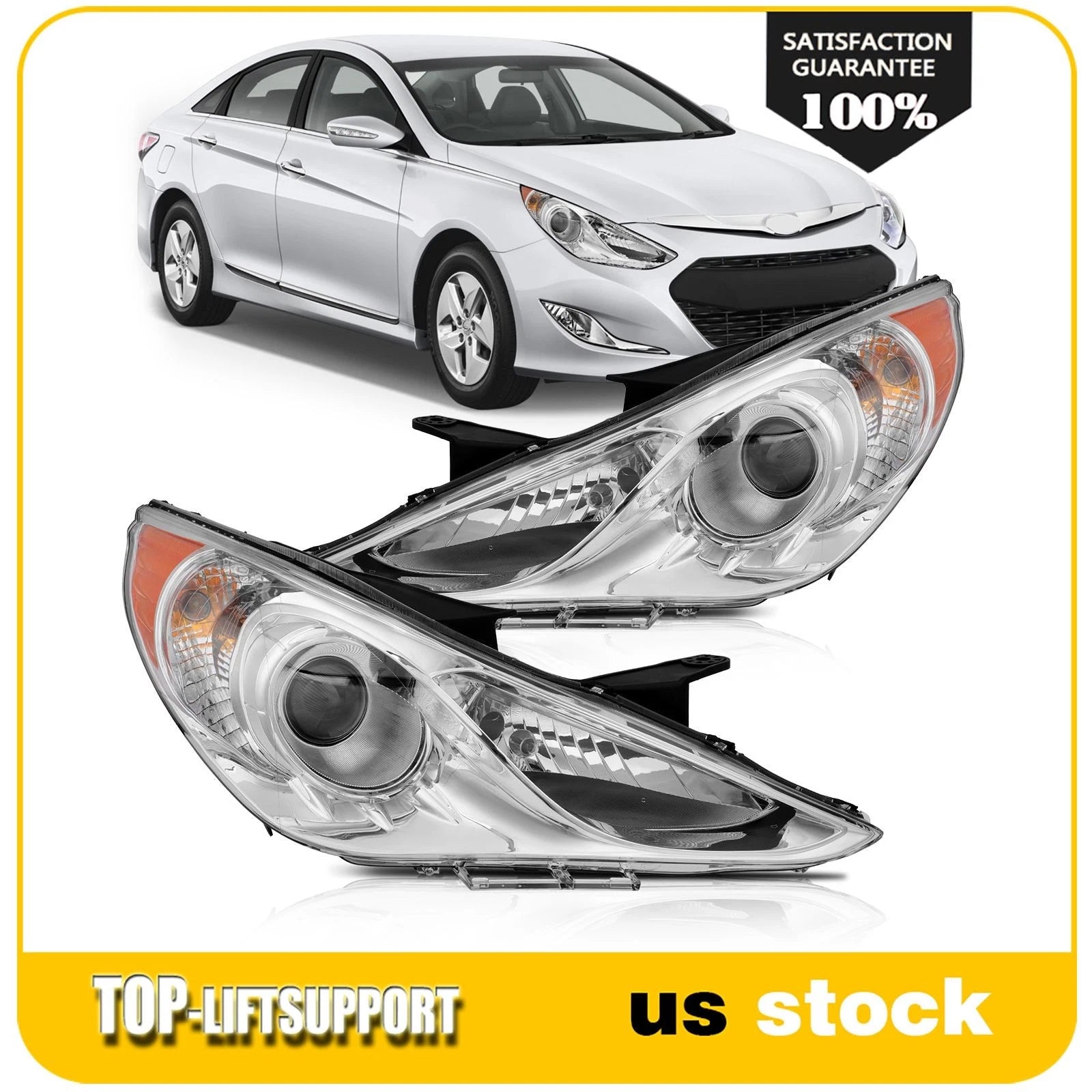 Headlight Assembly Pair for Hyundai Sonata (2011–2014) Chrome Projector