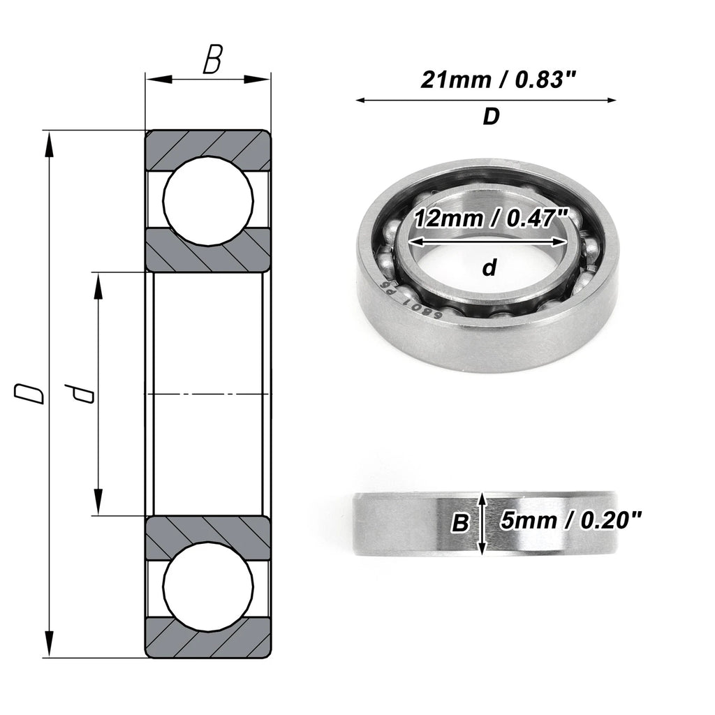 Deep Groove Ball Bearing 12x21x5mm for Scooter Skateboard 