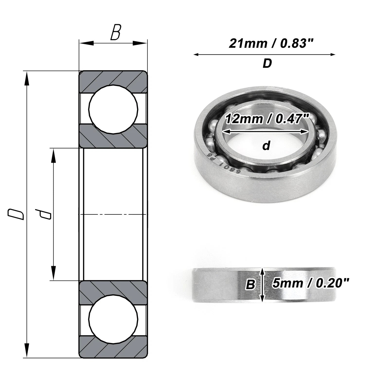 Deep Groove Ball Bearing 12x21x5mm for Scooter Skateboard 