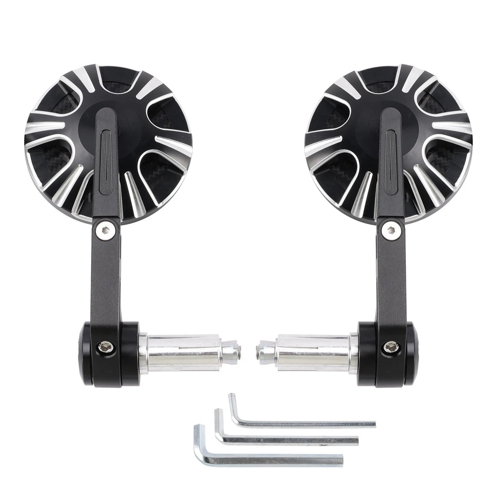 3" Round Bar End Mirror Set for Universal Fit (7/8" & 1") - Carbon Black