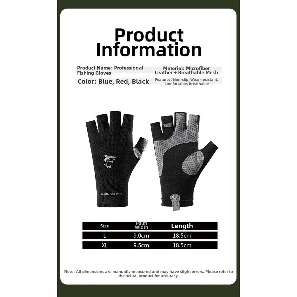 Half Finger Fishing Gloves with UV Protection, Non-Slip Latex