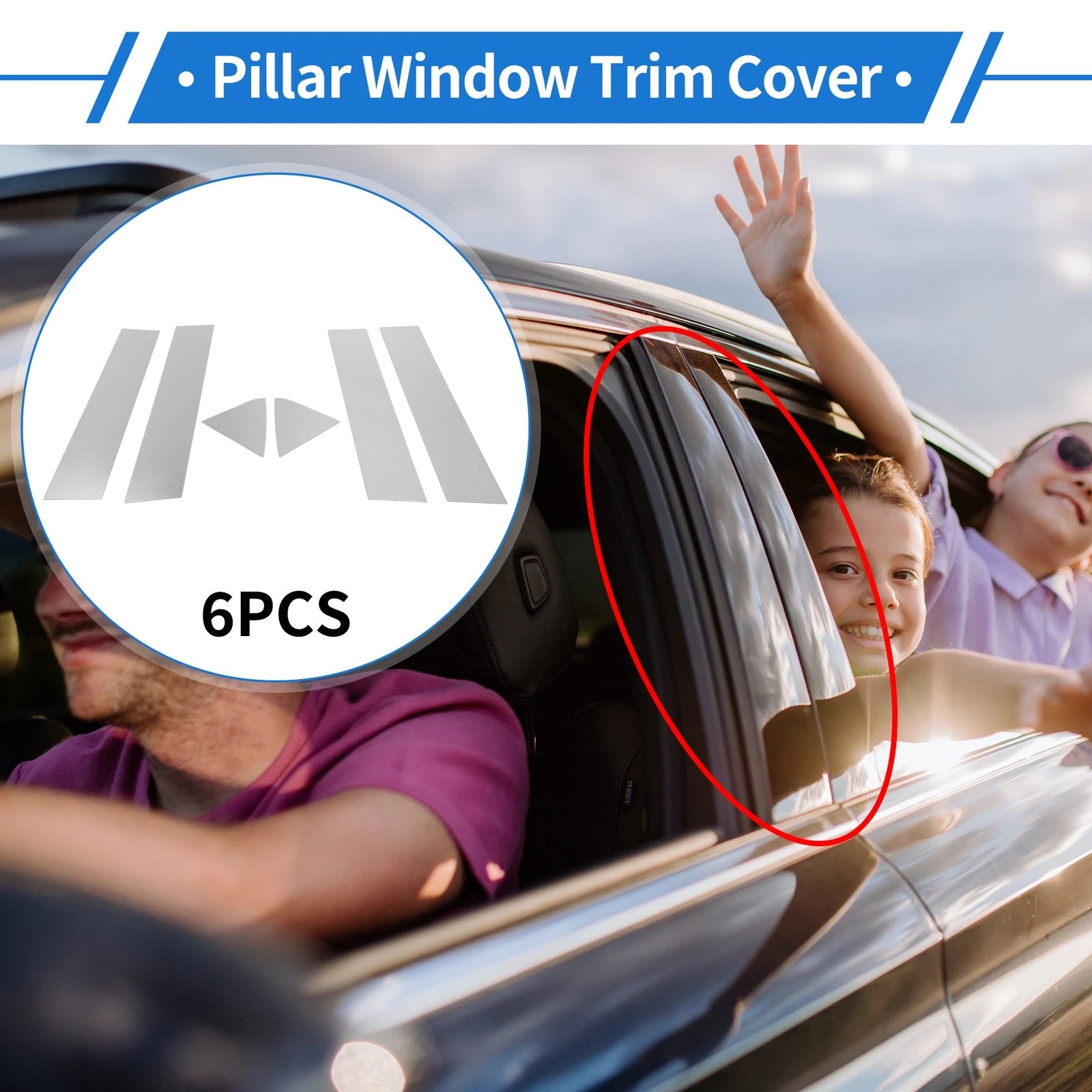 Set of 6 Door Pillar Window Trim for Dodge Charger (2006–2010) Silver Tone