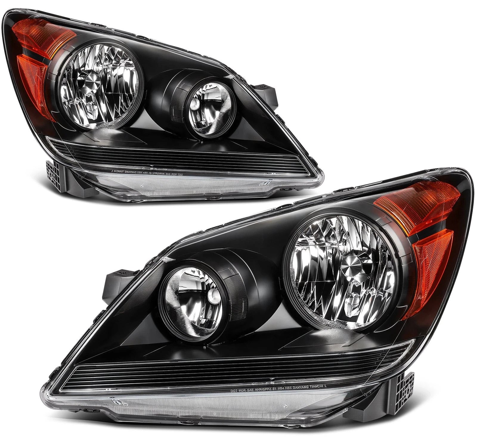 2X Headlight Assembly for Honda Odyssey (2008–2010) - Black Amber