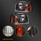 Set of 2 Headlight Assemblies for Nissan Frontier (2001–2004) Black Housing