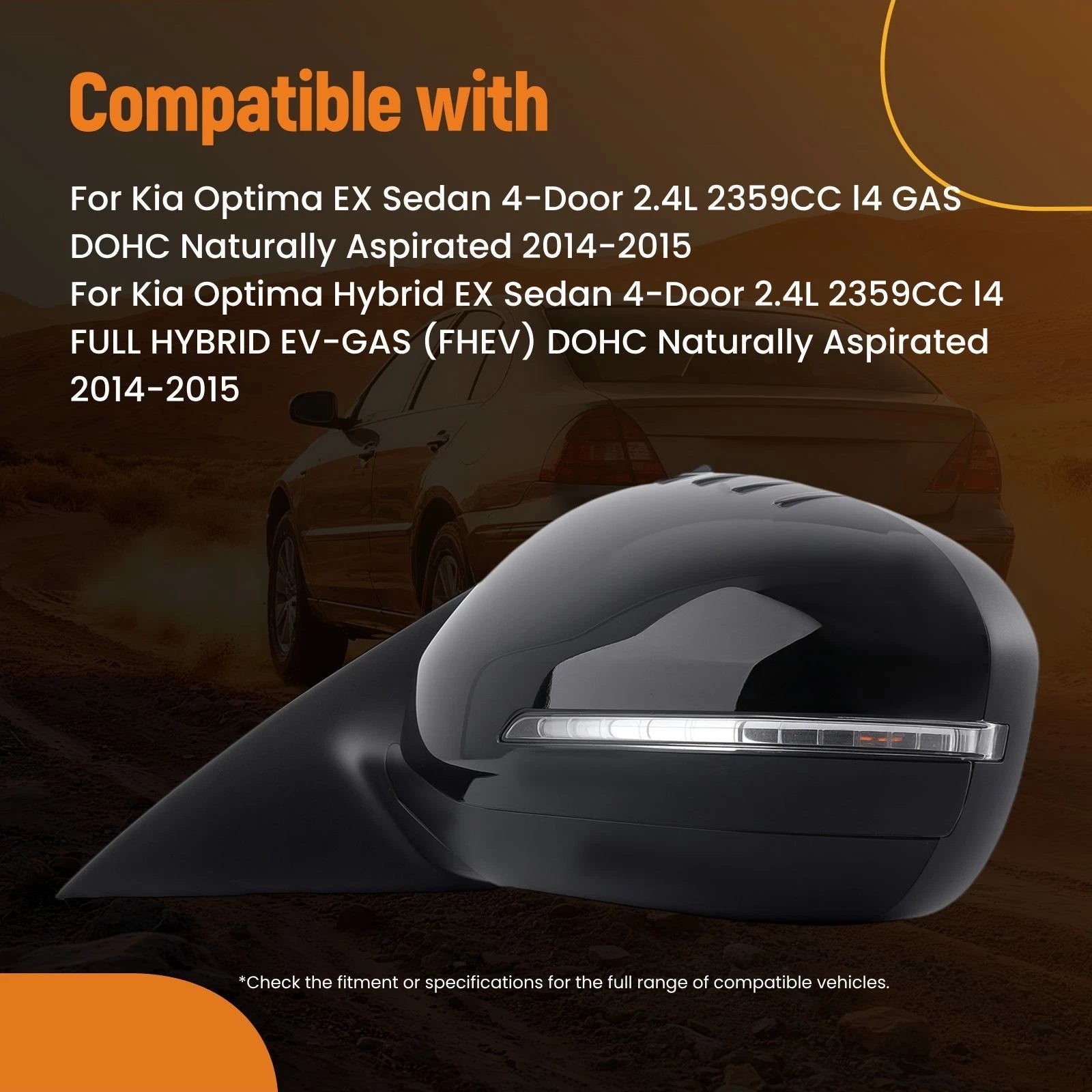 Heated Side Mirror Left for Kia Optima Hybrid (2014–2015) 876104C501