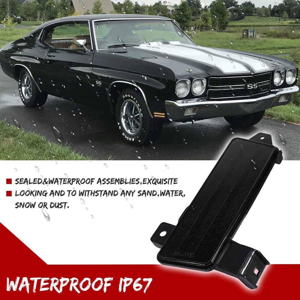 Smoked Lens Amber LED Front Side Marker Lights for Chevy Chevelle El Camino